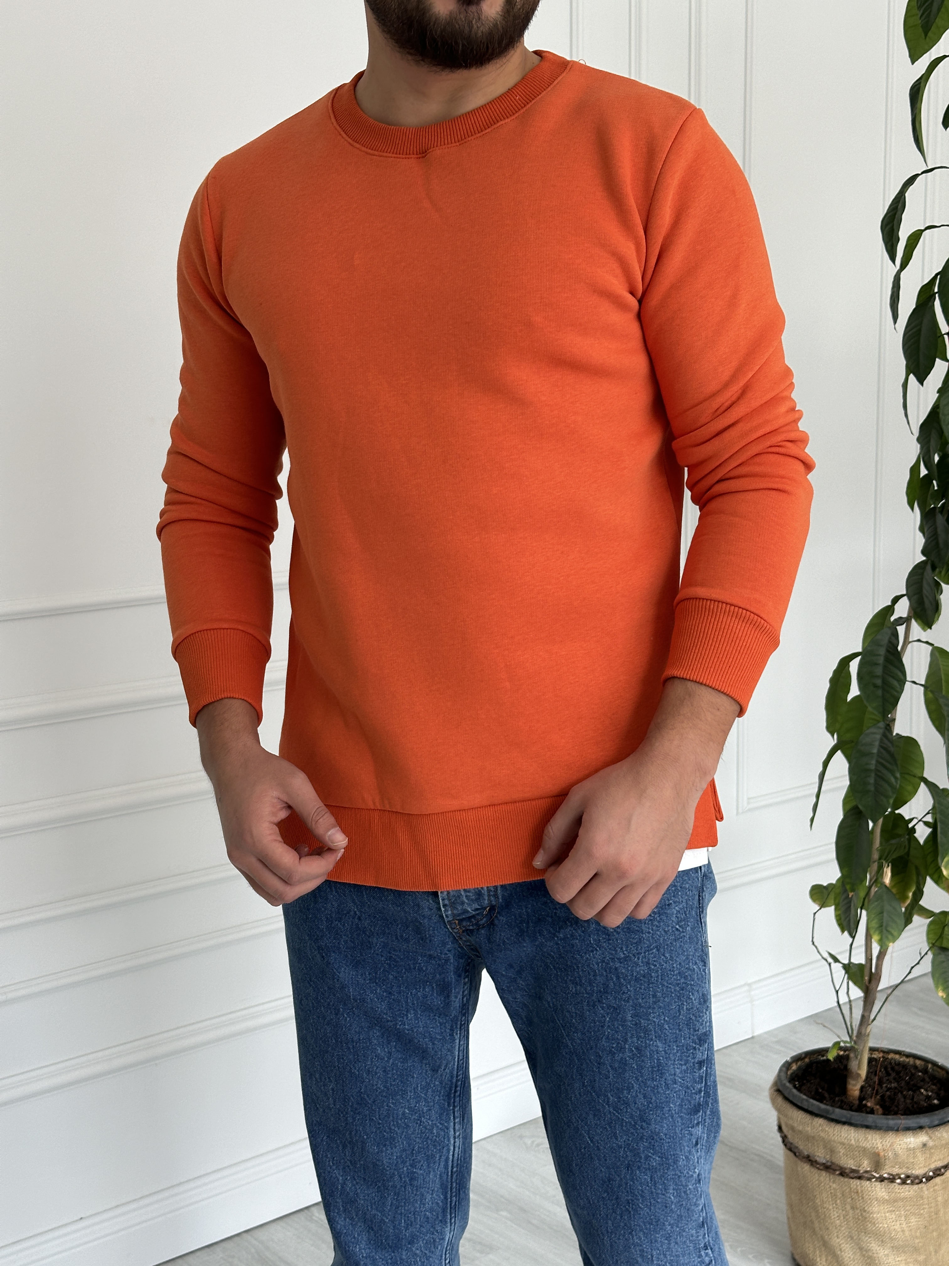 Bisiklet Yaka Turuncu Sweat