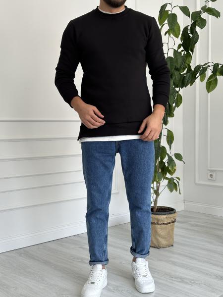 Bisiklet Yaka Siyah Sweat